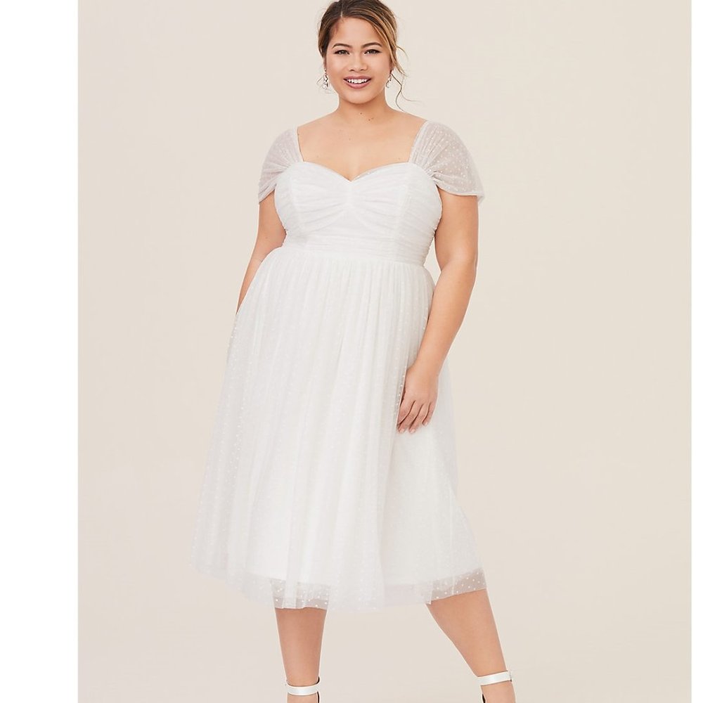 Ivory Dot Mesh Midi Skater Dress (NWT, Size 12)